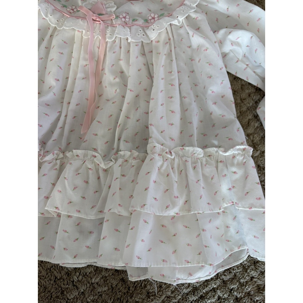 Vintage Baby Girl Party Dress Pink w/Ivory Voile Overlay Ruffle Full Circle 24M - Picture 5 of 13